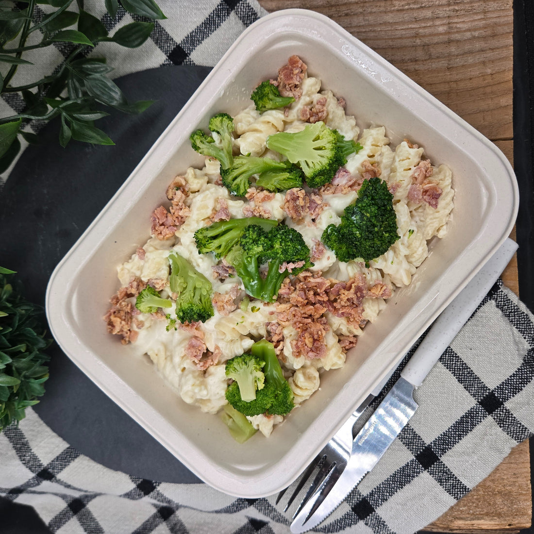 Fusillis à la crème de brocolis et bacon